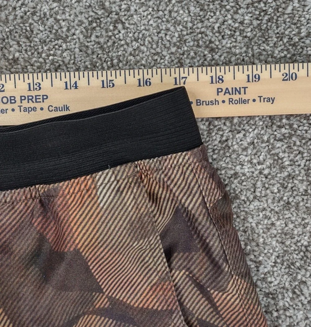 PrAna Shorts Men XL Brown Camo Hybrid Swim Boardshorts Elastic Waist Breathe